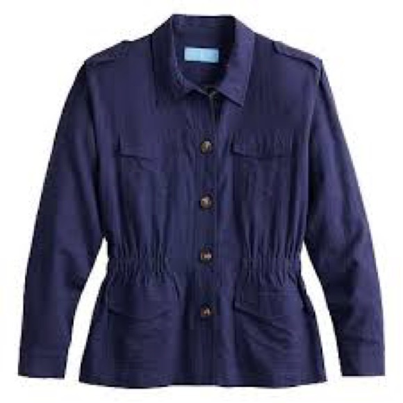 Draper James RSVP Navy Blue Linen Blend Button Down Utility Jacket S - Picture 1 of 9